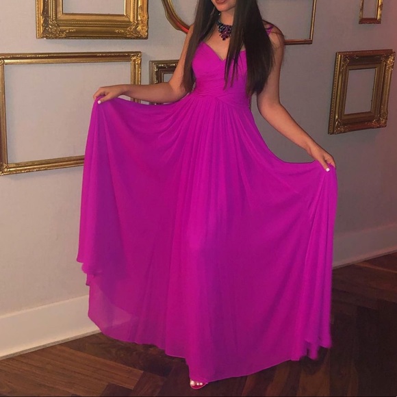 Laundry by Shelli Segal magenta cross cross gown - Picture 1 of 12